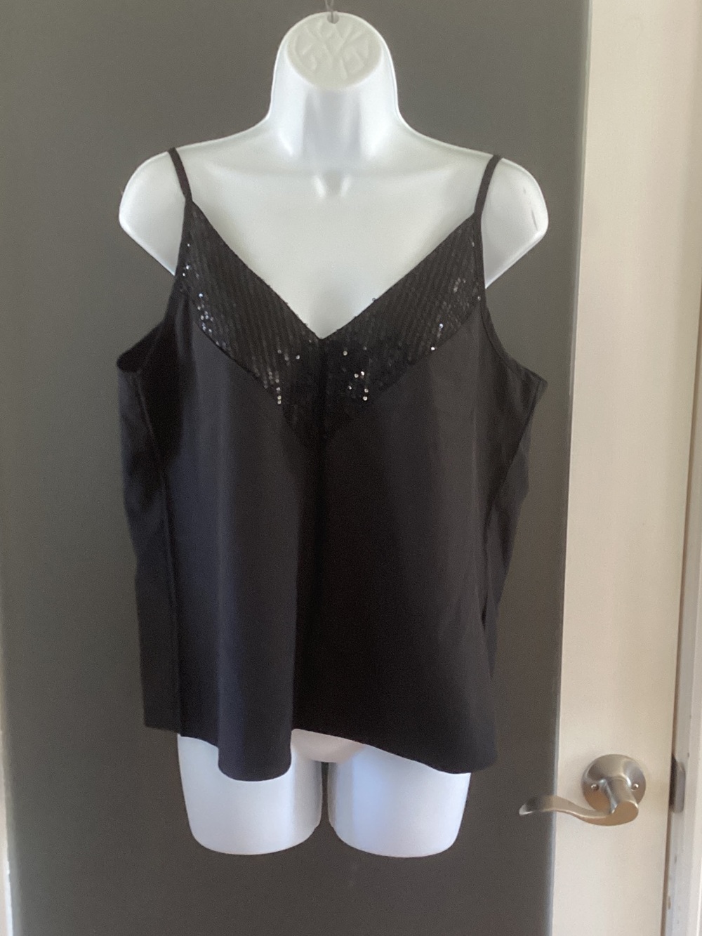 Black Sequin Trim Spaghetti Strap Camisole